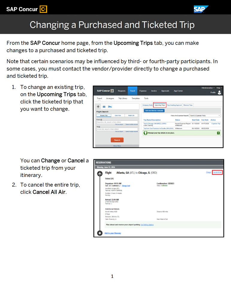 Concur - Changing a Booked Trip