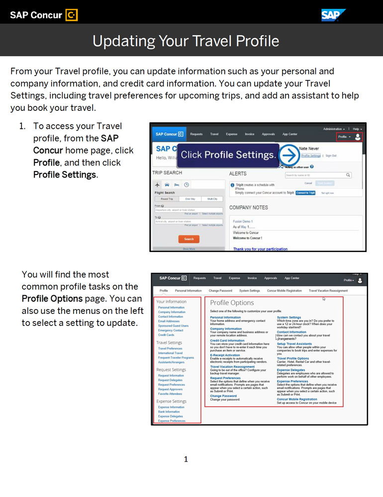 Concur - Update Your Profile